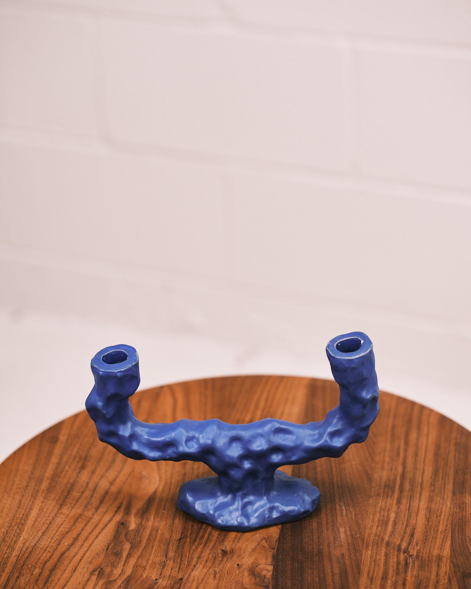 bright blue double dito candle holder