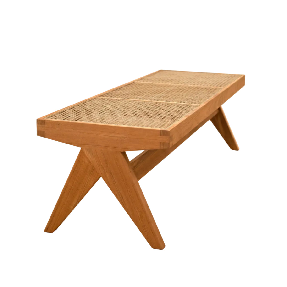 Teak and Cane Bench