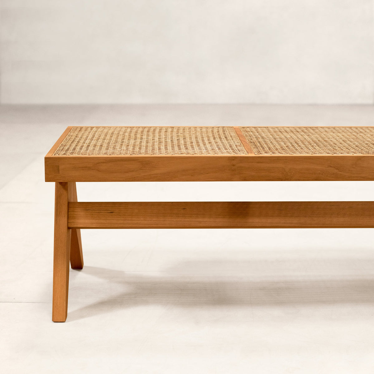 Teak and Cane Bench