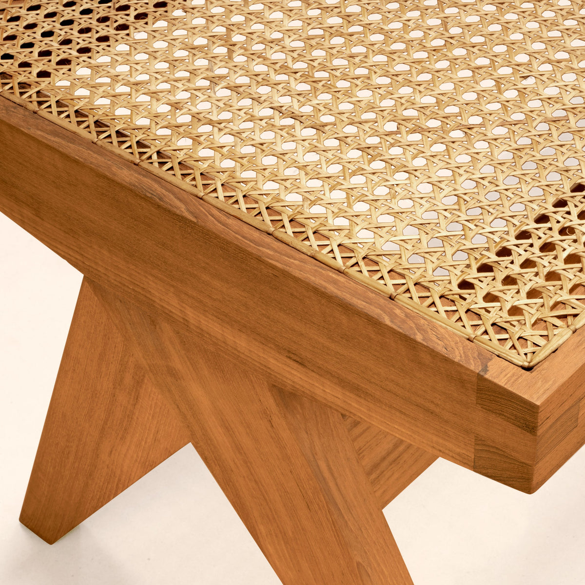 Teak and Cane Bench