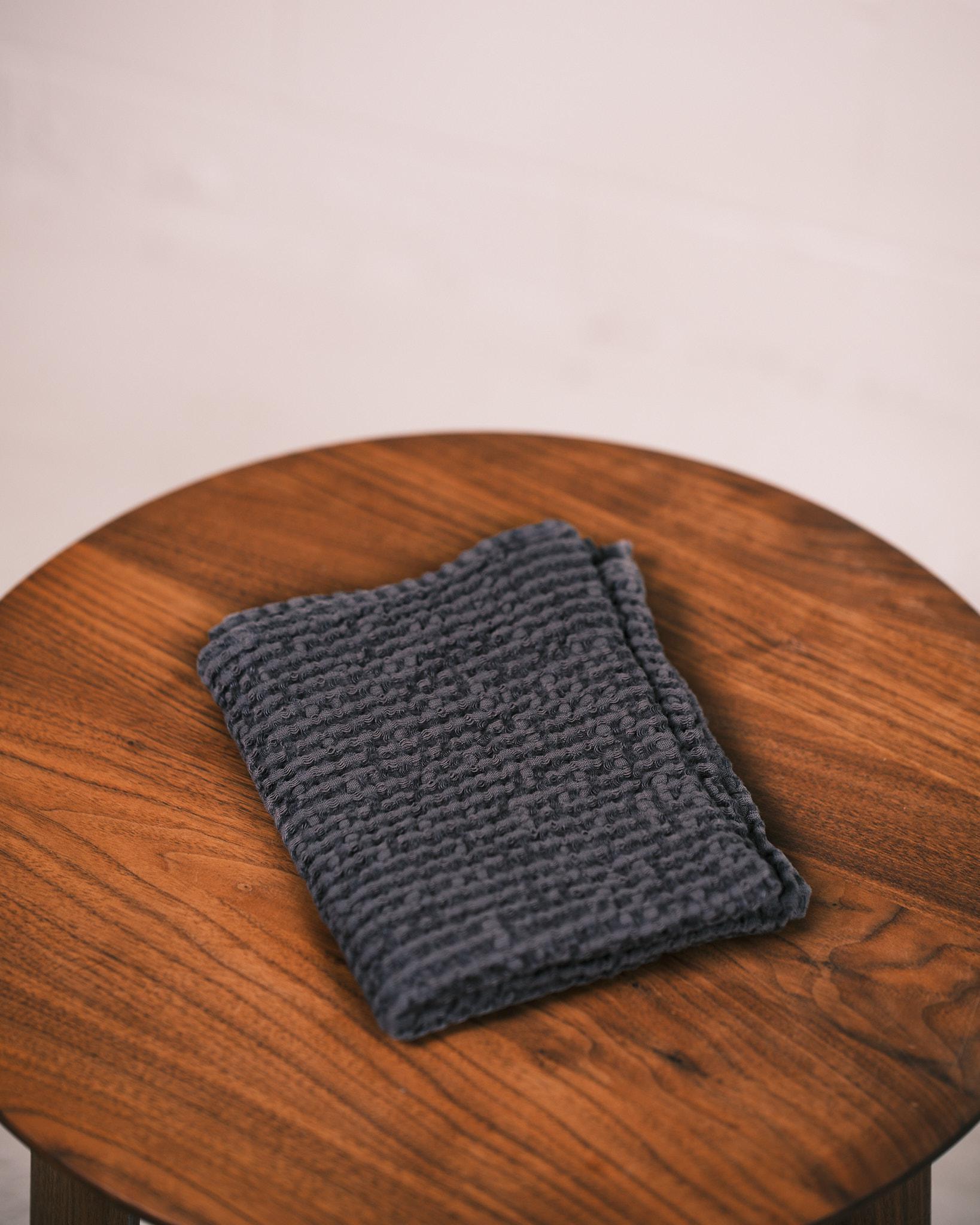dark grey linen waffle towel