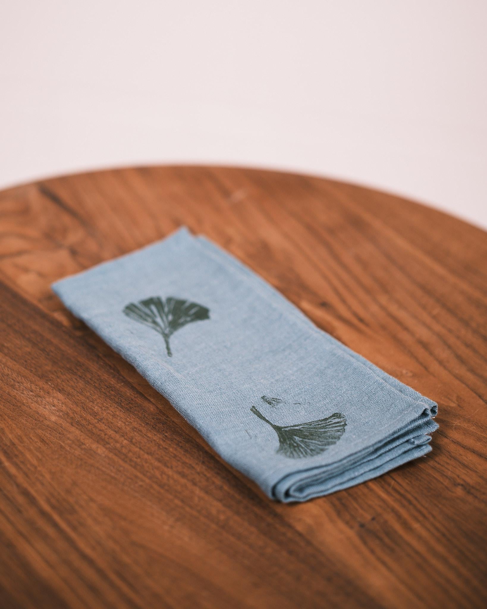 teal ginkgo leaf tea towel