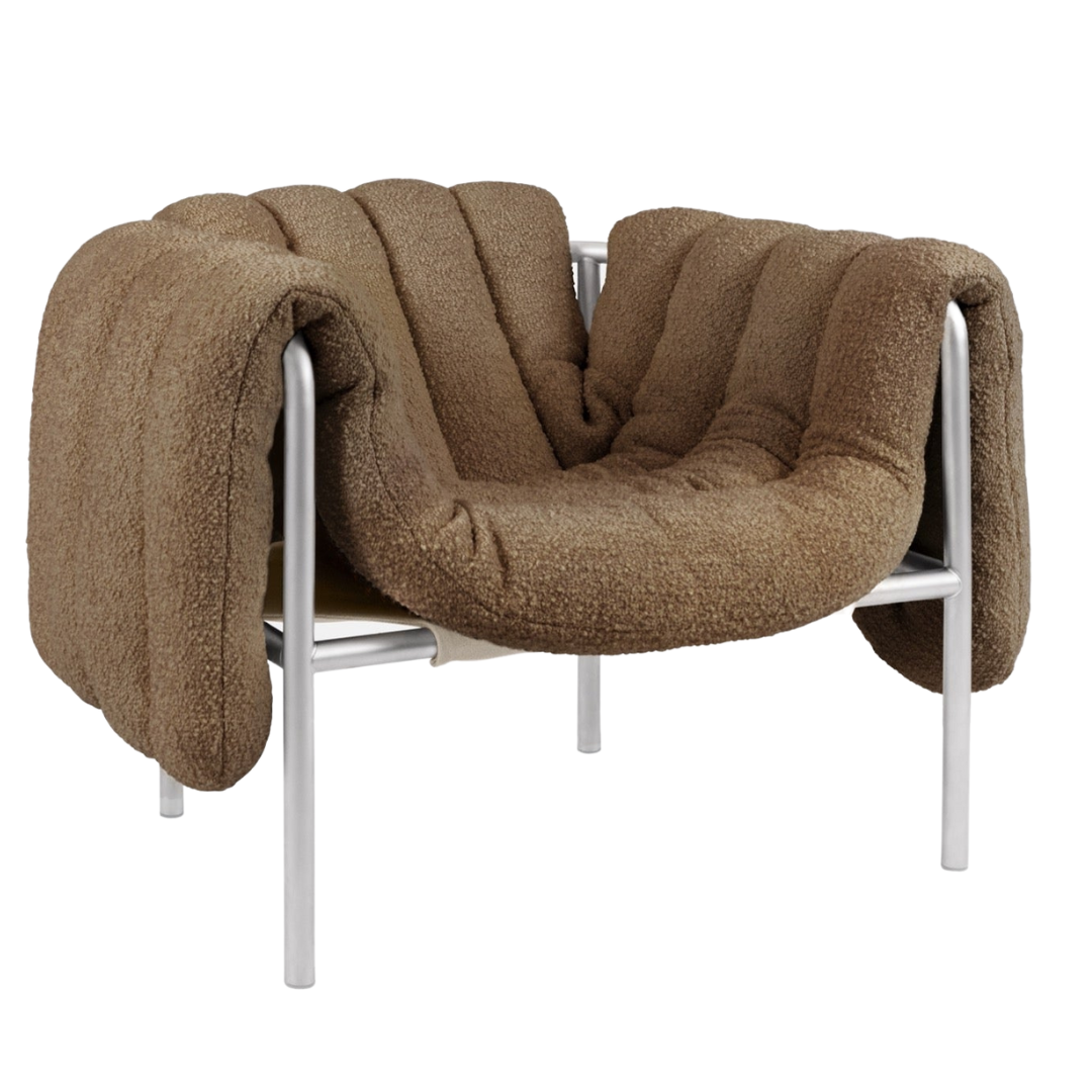 puffy lounge chair in stainless steel
