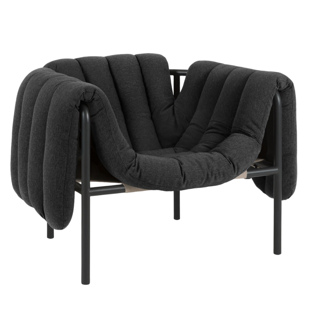 puffy lounge chair in black/grey powder coated steel