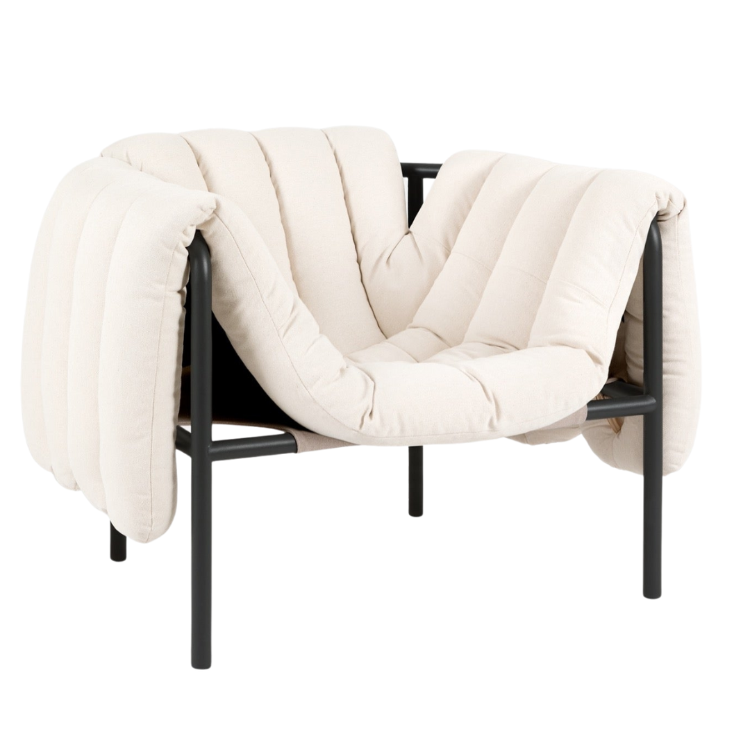 puffy lounge chair in black/grey powder coated steel