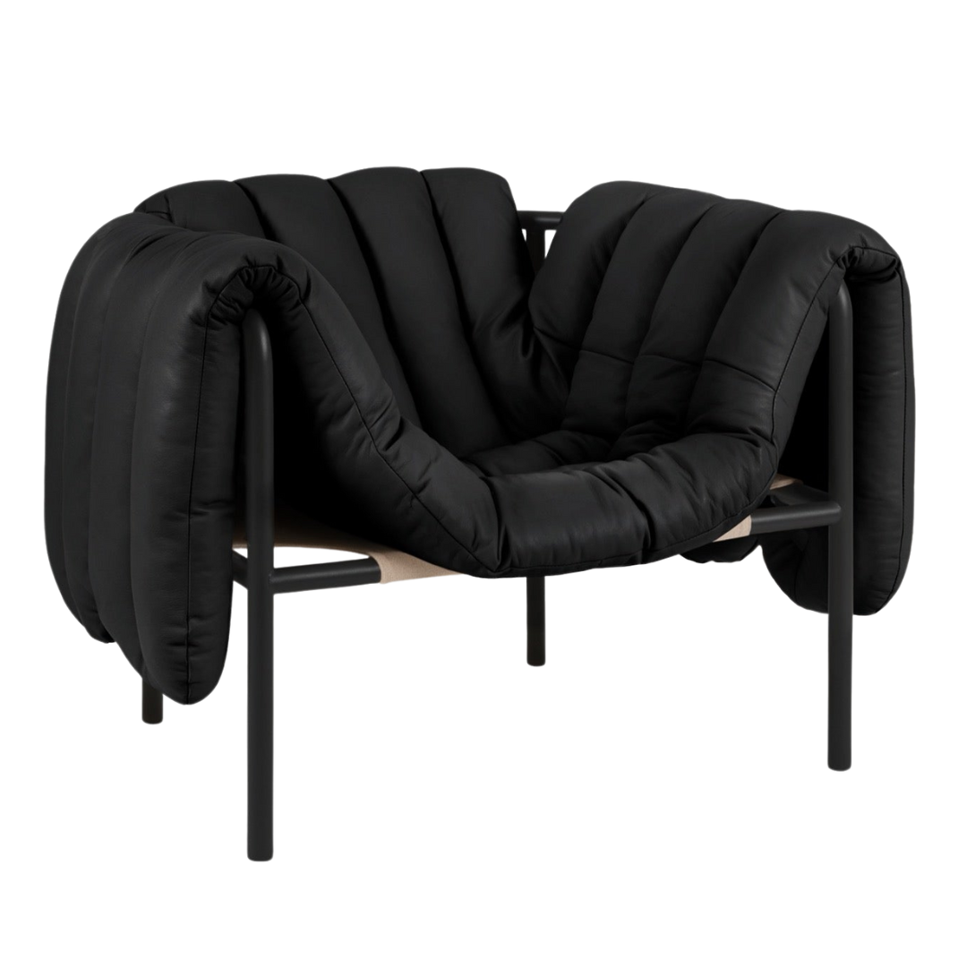 puffy lounge chair in black/grey powder coated steel